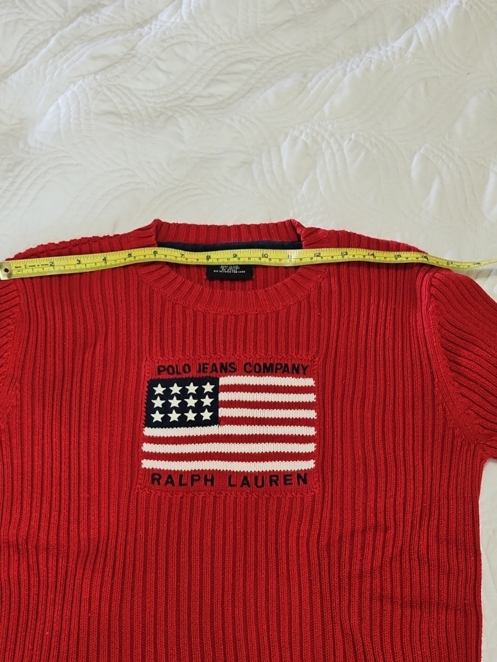 Ralph Lauren Kids Red Ribbed Crewneck Sweater with Flag Motif - Picture 6 of 7